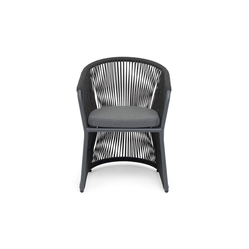 "Романо" стул плетеный из роупа, каркас алюминий темно-серый (RAL7024) муар, роуп темно-серый круглый, ткань темно-серая 027 "Романо" стул плетеный из роупа, каркас алюминий темно-серый (RAL7024) муар, роуп темно-серый круглый, ткань темно-серая 027