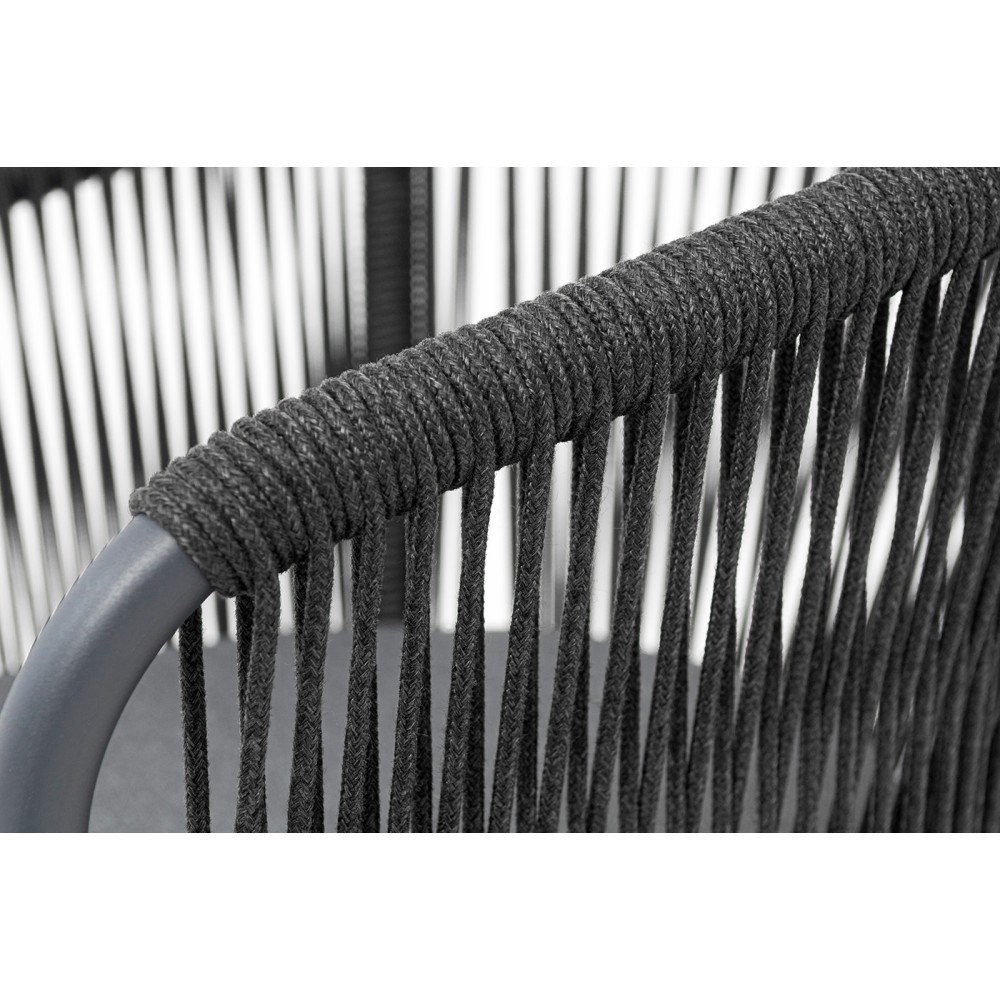"Романо" стул плетеный из роупа, каркас алюминий темно-серый (RAL7024) муар, роуп темно-серый круглый, ткань темно-серая 027 "Романо" стул плетеный из роупа, каркас алюминий темно-серый (RAL7024) муар, роуп темно-серый круглый, ткань темно-серая 027