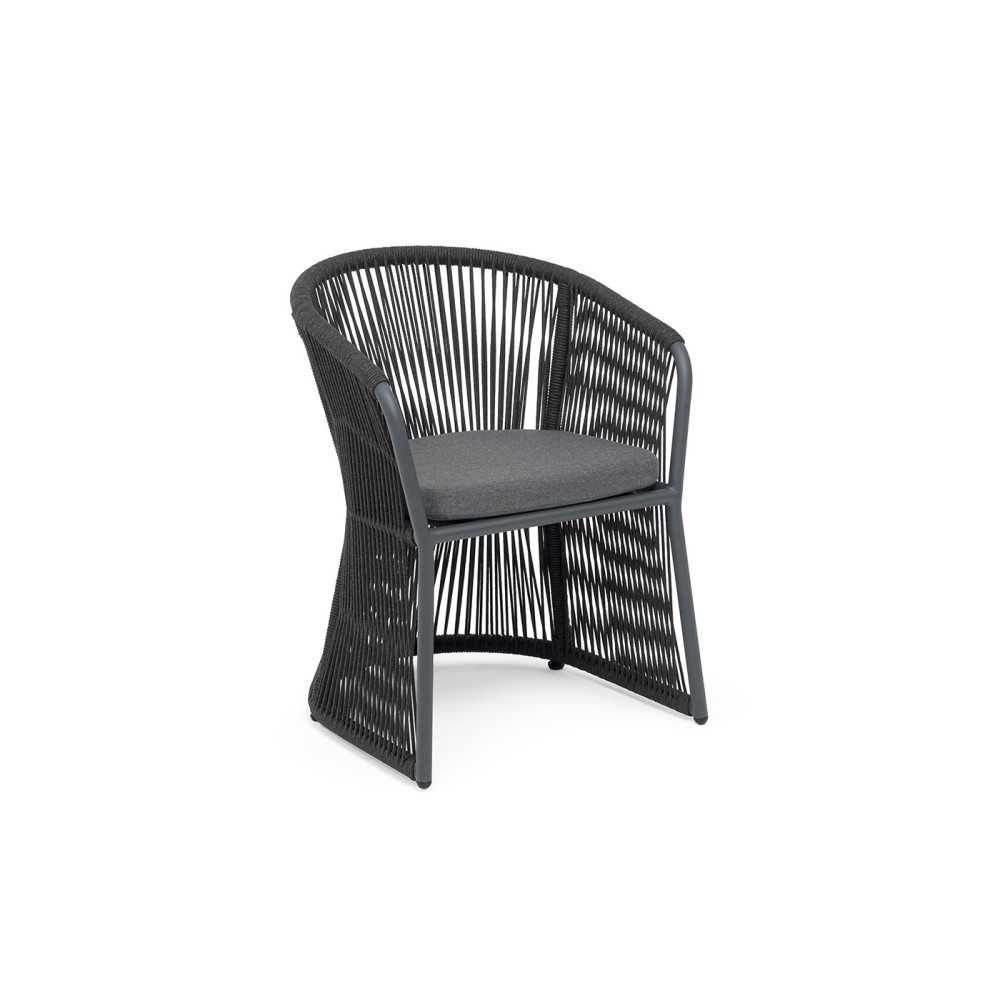 "Романо" стул плетеный из роупа, каркас алюминий темно-серый (RAL7024) муар, роуп темно-серый круглый, ткань темно-серая 027 "Романо" стул плетеный из роупа, каркас алюминий темно-серый (RAL7024) муар, роуп темно-серый круглый, ткань темно-серая 027