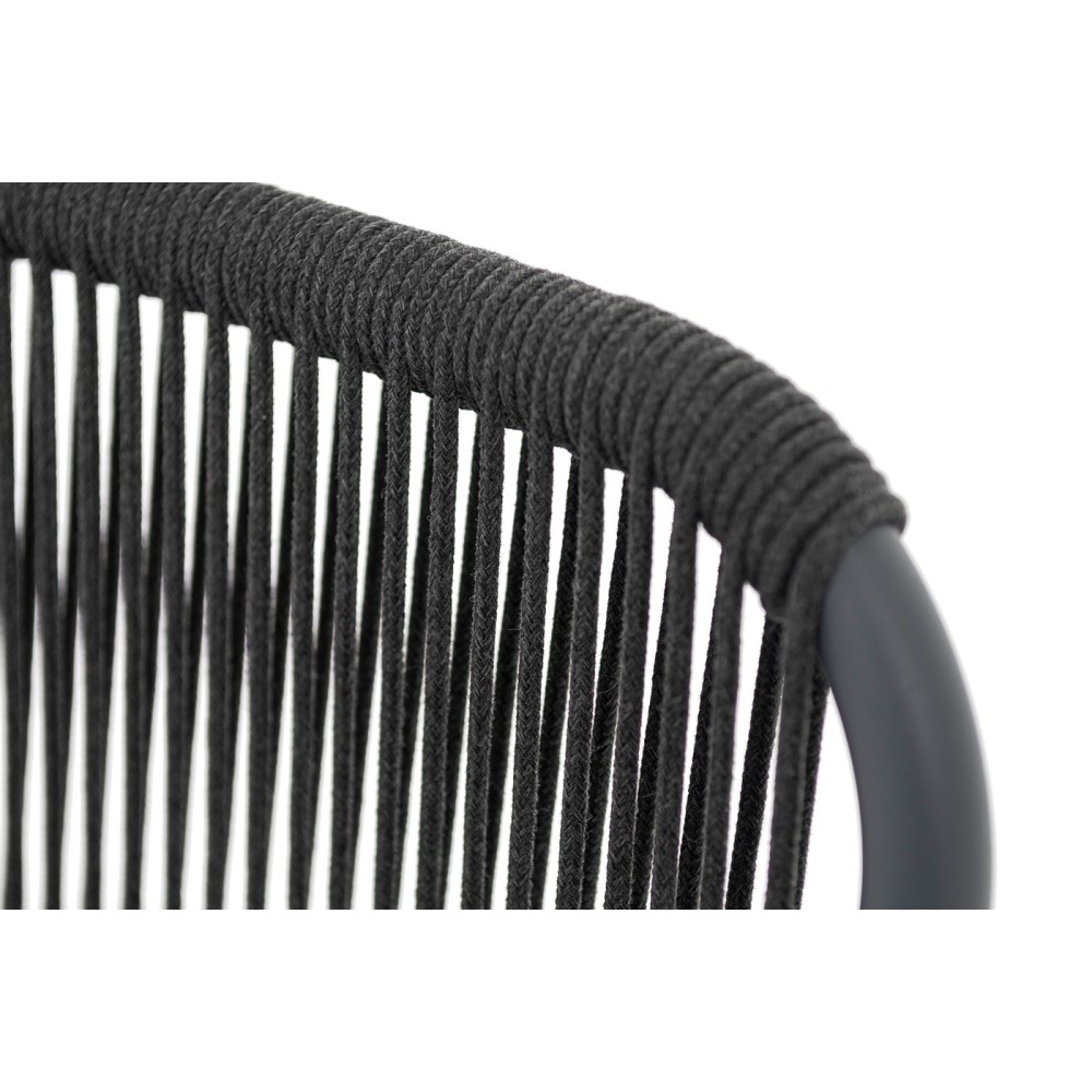 "Ането" стул плетеный из роупа, каркас алюминий темно-серый (RAL7024) муар, роуп темно-серый круглый, ткань темно-серая 027 "Ането" стул плетеный из роупа, каркас алюминий темно-серый (RAL7024) муар, роуп темно-серый круглый, ткань темно-серая 027