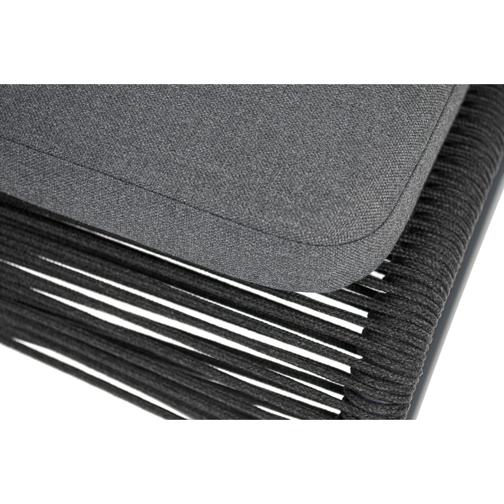 "Ането" стул плетеный из роупа, каркас алюминий темно-серый (RAL7024) муар, роуп темно-серый круглый, ткань темно-серая 027 "Ането" стул плетеный из роупа, каркас алюминий темно-серый (RAL7024) муар, роуп темно-серый круглый, ткань темно-серая 027