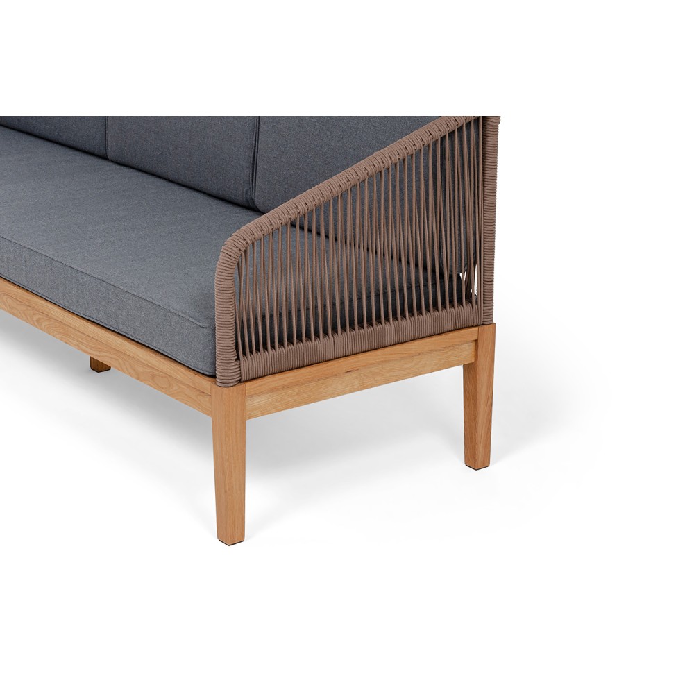 "Канны" диван 3-местный плетеный из роупа, основание дуб, роуп коричневый круглый, ткань темно-серая 027 "Канны" диван 3-местный плетеный из роупа, основание дуб, роуп коричневый круглый, ткань темно-серая 027