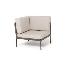 "Канны" угловой модуль плетеный из роупа, каркас алюминий коричневый (RAL8016) муар, роуп коричневый круглый, ткань бежевая 15052