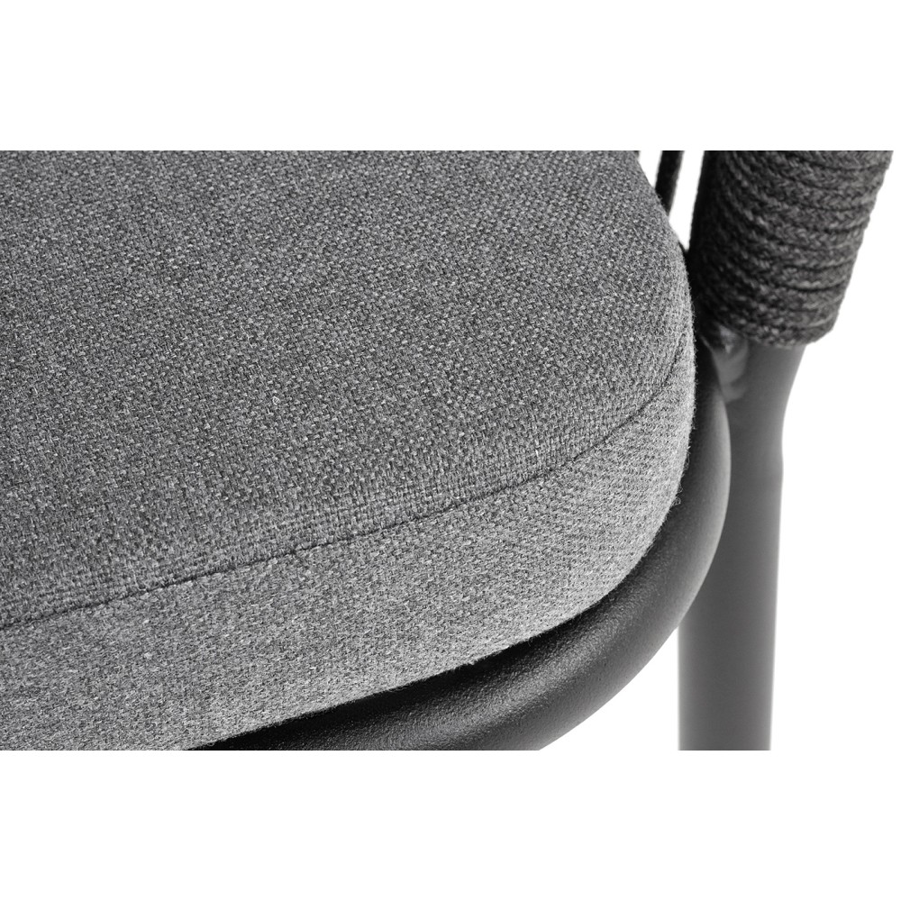 "Марсель" стул плетеный из роупа, каркас алюминий черный муар, роуп темно-серый круглый, ткань темно-серая 027 "Марсель" стул плетеный из роупа, каркас алюминий черный муар, роуп темно-серый круглый, ткань темно-серая 027