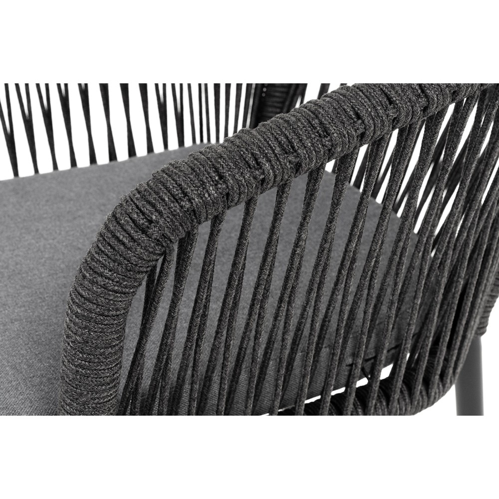 "Марсель" стул плетеный из роупа, каркас алюминий черный муар, роуп темно-серый круглый, ткань темно-серая 027 "Марсель" стул плетеный из роупа, каркас алюминий черный муар, роуп темно-серый круглый, ткань темно-серая 027