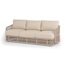 "Альбано" диван 3-местный плетеный из роупа, каркас алюминий светло-серый (RAL7035) муар, роуп бежевый круглый, ткань Mossle светло-бежевая