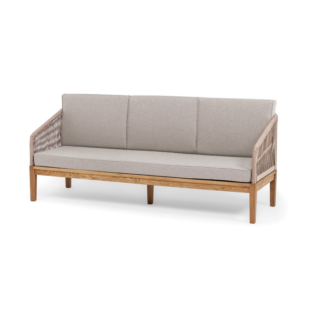 "Канны" диван 3-местный плетеный из роупа, основание дуб, роуп бежевый круглый, ткань бежевая 15052 "Канны" диван 3-местный плетеный из роупа, основание дуб, роуп бежевый круглый, ткань бежевая 15052