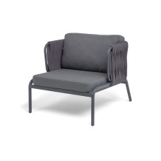 "Ронда" кресло плетеное из роупа, каркас алюминий темно-серый (RAL7024) муар, роуп серый 40 мм tex, ткань темно-серая 027