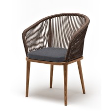  "Марсель" стул плетеный из роупа, основание дуб, роуп коричневый круглый, ткань темно-серая 027 MAR-CH-T003 (RAL8017) brown(D-gray027)