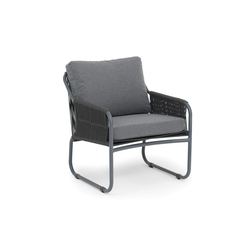 "Ането" кресло плетеное из роупа, каркас алюминий темно-серый (RAL7024) муар, роуп темно-серый круглый, ткань темно-серая 027 "Ането" кресло плетеное из роупа, каркас алюминий темно-серый (RAL7024) муар, роуп темно-серый круглый, ткань темно-серая 027