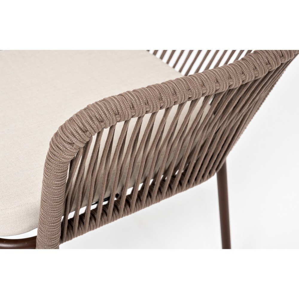 "Лион" стул плетеный из роупа, каркас из стали коричневый (RAL8016) муар, роуп коричневый круглый, ткань бежевая 15052 "Лион" стул плетеный из роупа, каркас из стали коричневый (RAL8016) муар, роуп коричневый круглый, ткань бежевая 15052