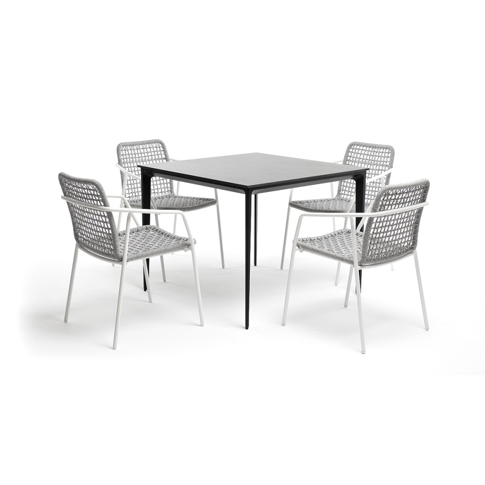 "Малага" обеденная группа на 4 персоны со стульями "Тунис", каркас белый, роуп светло-серый "Малага" обеденная группа на 4 персоны со стульями "Тунис", каркас белый, роуп светло-серый