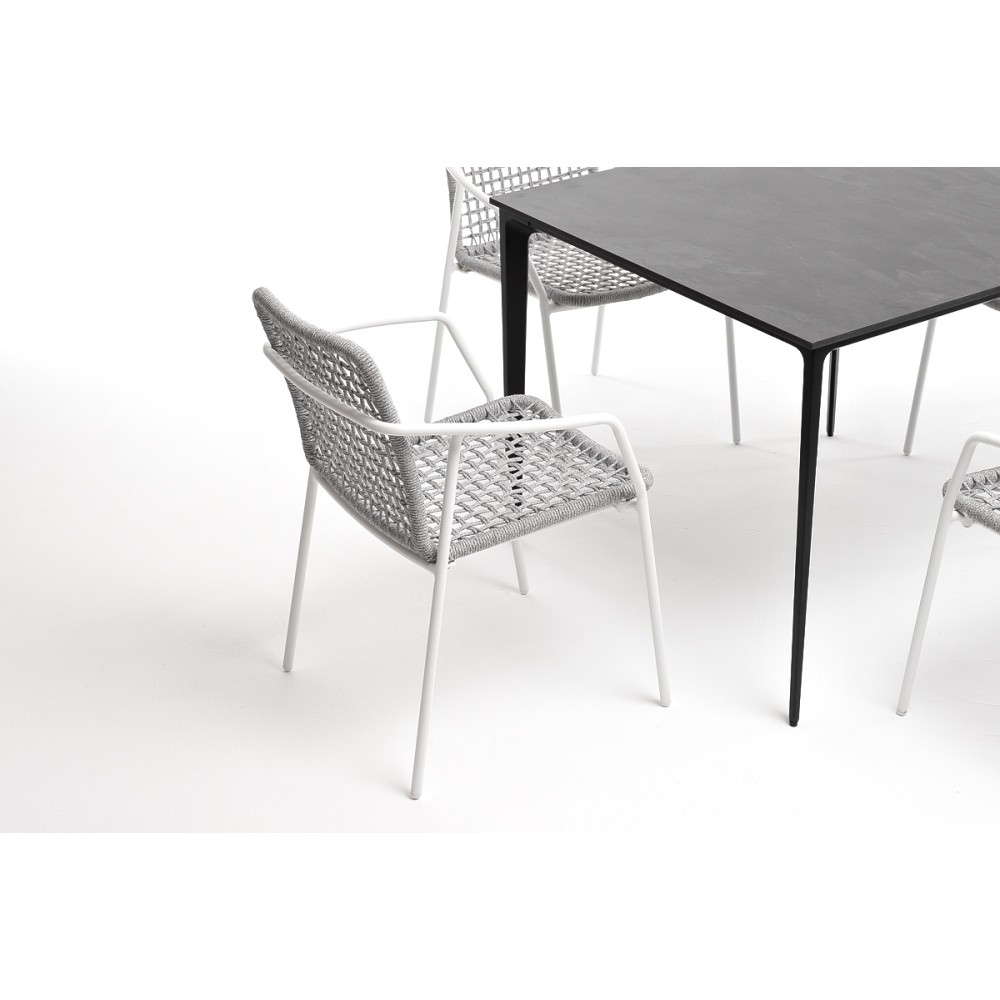 "Малага" обеденная группа на 4 персоны со стульями "Тунис", каркас белый, роуп светло-серый "Малага" обеденная группа на 4 персоны со стульями "Тунис", каркас белый, роуп светло-серый