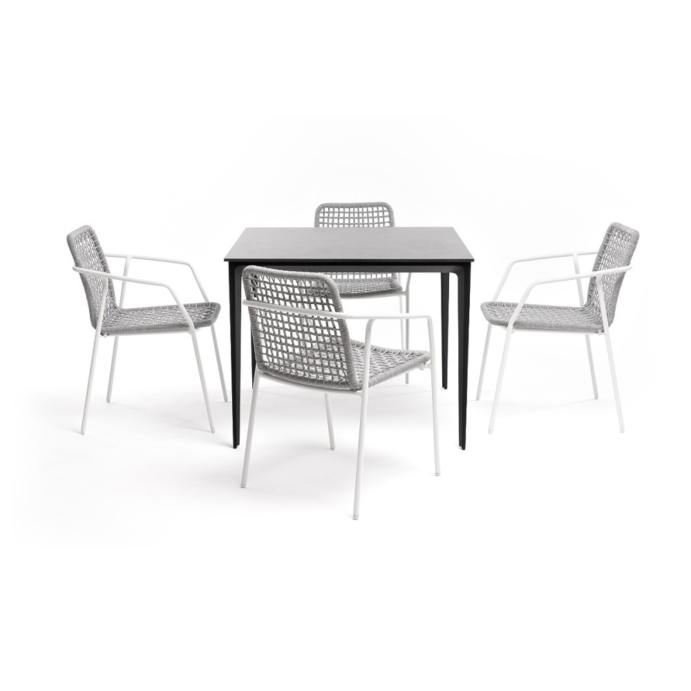 "Малага" обеденная группа на 4 персоны со стульями "Тунис", каркас белый, роуп светло-серый "Малага" обеденная группа на 4 персоны со стульями "Тунис", каркас белый, роуп светло-серый