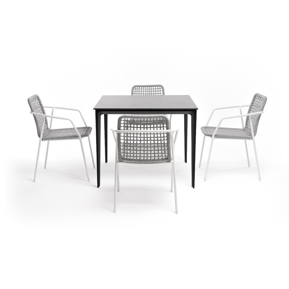 "Малага" обеденная группа на 4 персоны со стульями "Тунис", каркас белый, роуп светло-серый "Малага" обеденная группа на 4 персоны со стульями "Тунис", каркас белый, роуп светло-серый