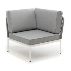 "Канны" угловой модуль плетеный из роупа, каркас алюминий белый муар, роуп светло-серый круглый, ткань светло-серая