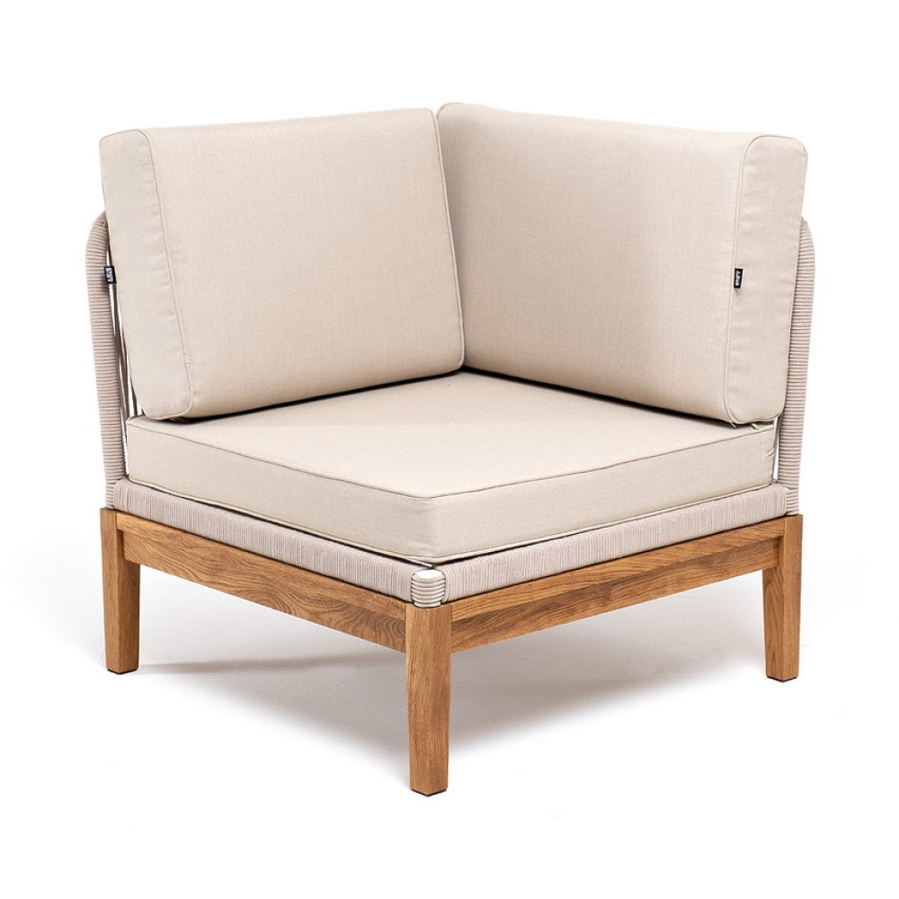 "Канны" угловой модуль плетеный из роупа, основание дуб, роуп бежевый круглый, ткань бежевая 15052 "Канны" угловой модуль плетеный из роупа, основание дуб, роуп бежевый круглый, ткань бежевая 15052