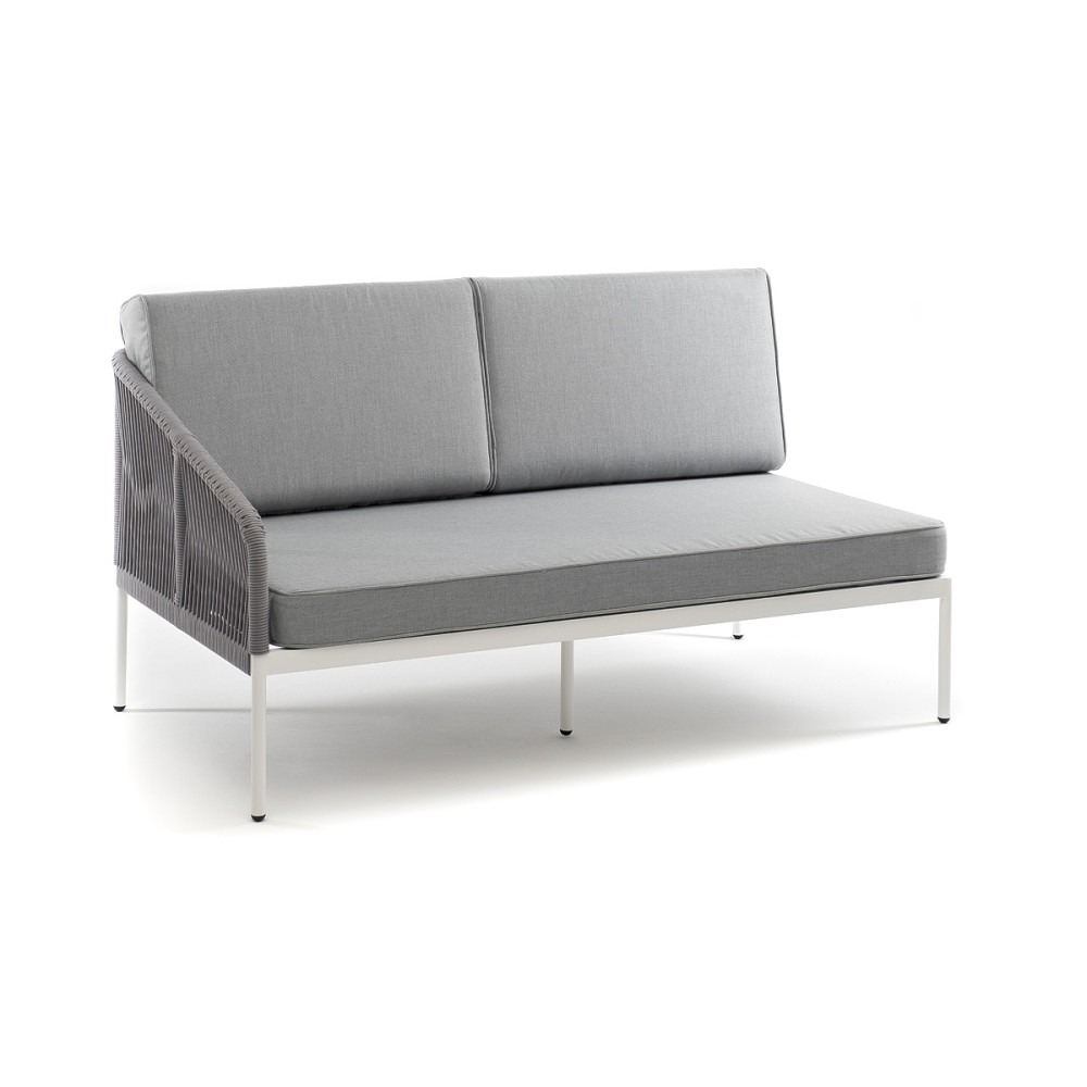 "Канны" правый модуль плетеный из роупа, каркас алюминий светло-серый (RAL7035) шагрень, роуп серый круглый, ткань серая 017 "Канны" правый модуль плетеный из роупа, каркас алюминий светло-серый (RAL7035) шагрень, роуп серый круглый, ткань серая 017