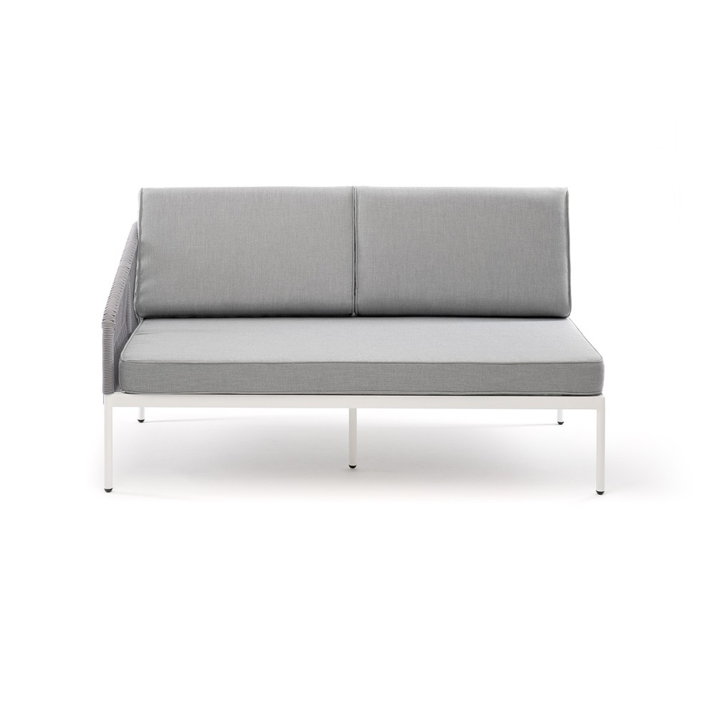 "Канны" правый модуль плетеный из роупа, каркас алюминий светло-серый (RAL7035) шагрень, роуп серый круглый, ткань серая 017 "Канны" правый модуль плетеный из роупа, каркас алюминий светло-серый (RAL7035) шагрень, роуп серый круглый, ткань серая 017