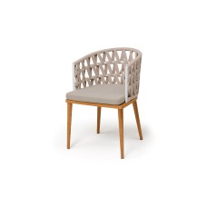  "Диего" стул плетеный из роупа, основание дуб каркас из стали белый муар, роуп бежевый круглый, ткань бежевая 052  DIE-CH-T002 W Mua beige(beige052)