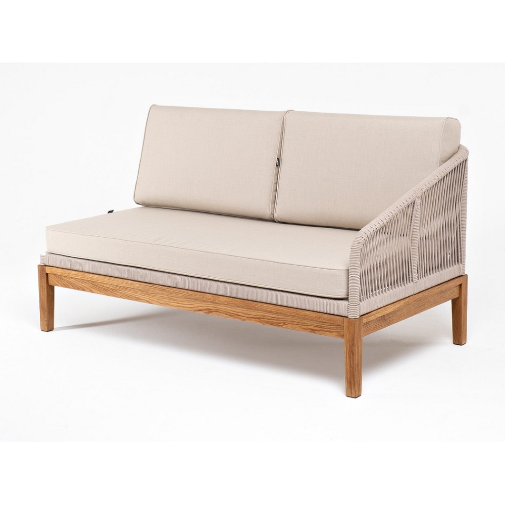 "Канны" левый модуль плетеный из роупа, основание дуб, роуп бежевый круглый, ткань бежевая 15052 "Канны" левый модуль плетеный из роупа, основание дуб, роуп бежевый круглый, ткань бежевая 15052