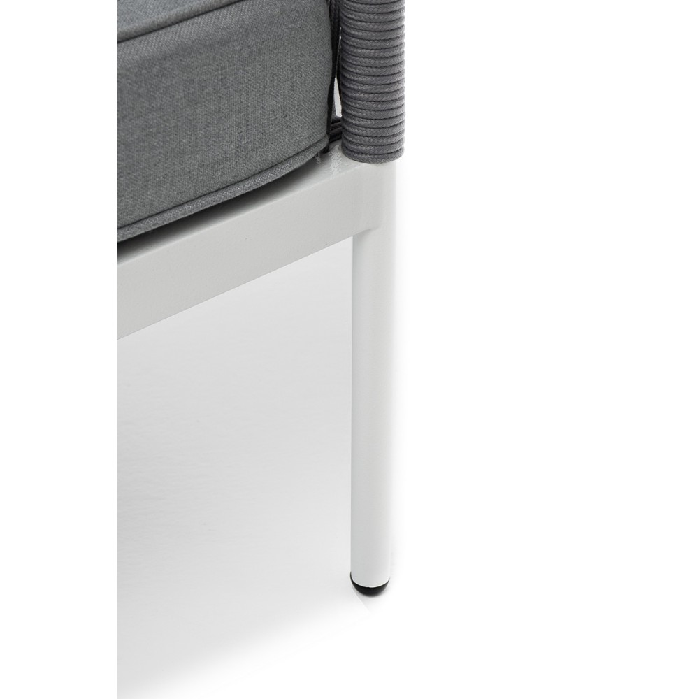 "Канны" левый модуль плетеный из роупа, каркас алюминий белый шагрень, роуп светло-серый круглый, ткань светло-серая "Канны" левый модуль плетеный из роупа, каркас алюминий белый шагрень, роуп светло-серый круглый, ткань светло-серая