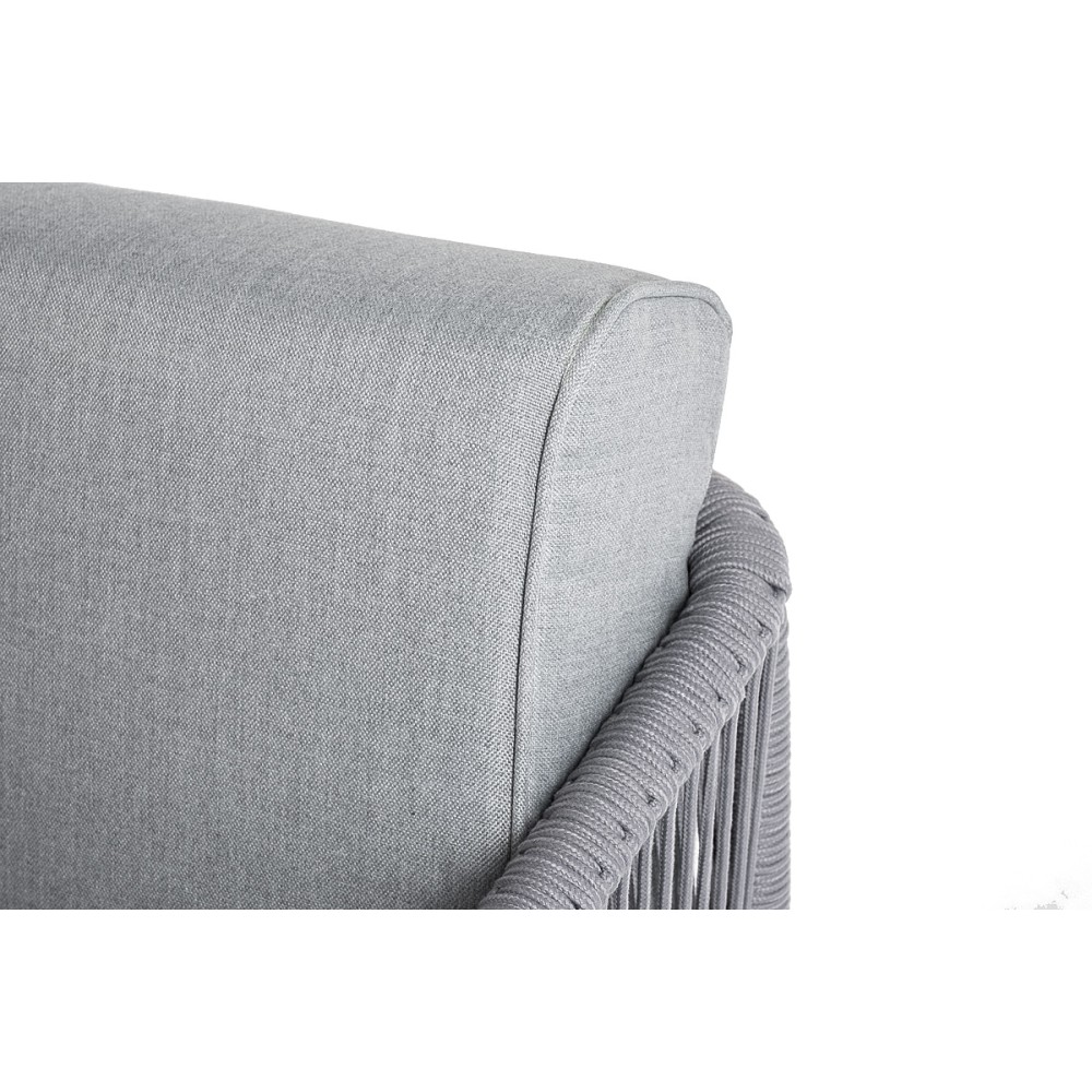 "Канны" левый модуль плетеный из роупа, каркас алюминий белый шагрень, роуп светло-серый круглый, ткань светло-серая "Канны" левый модуль плетеный из роупа, каркас алюминий белый шагрень, роуп светло-серый круглый, ткань светло-серая