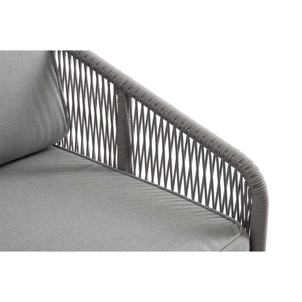 "Канны" левый модуль плетеный из роупа, каркас алюминий белый шагрень, роуп светло-серый круглый, ткань светло-серая "Канны" левый модуль плетеный из роупа, каркас алюминий белый шагрень, роуп светло-серый круглый, ткань светло-серая