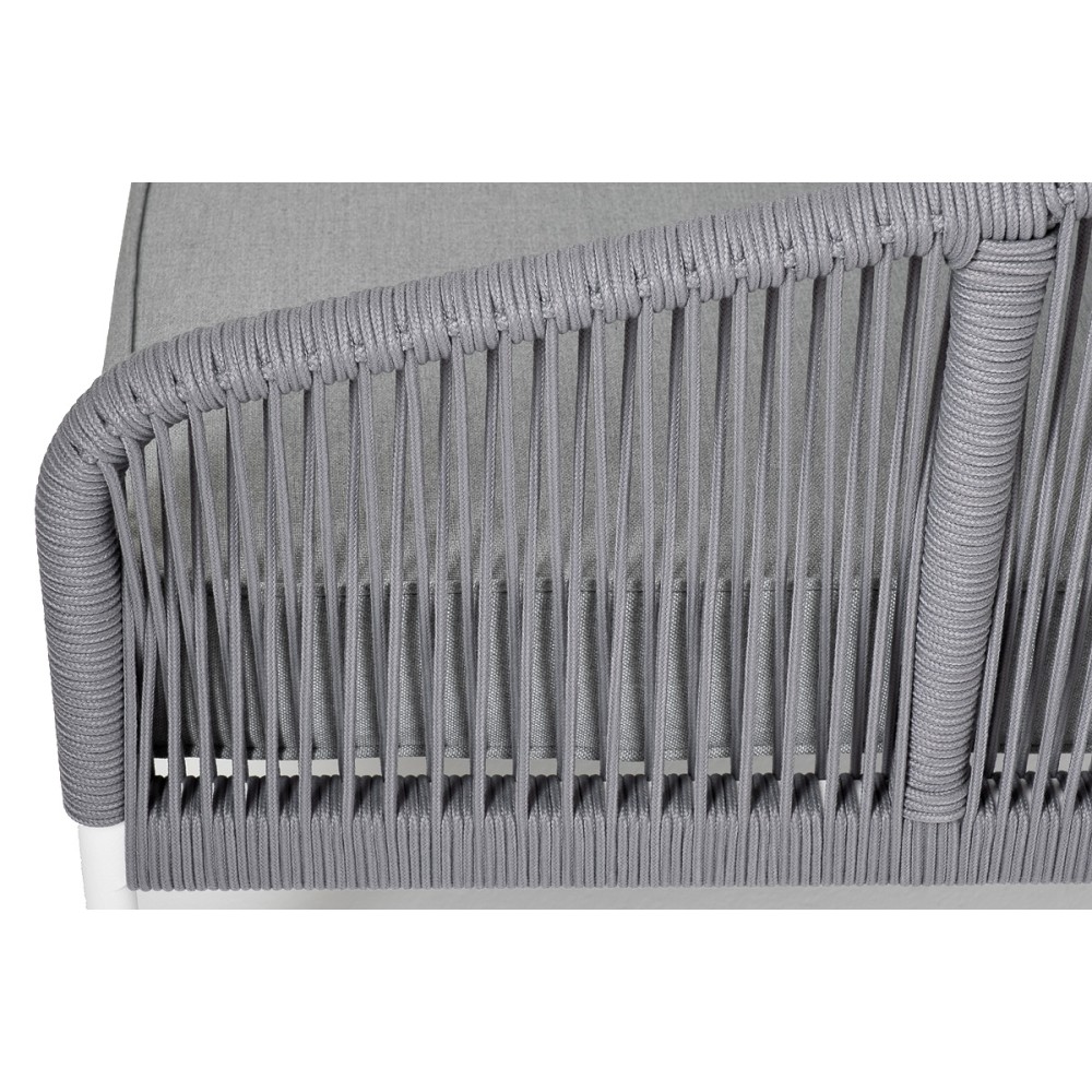 "Канны" левый модуль плетеный из роупа, каркас алюминий белый шагрень, роуп светло-серый круглый, ткань светло-серая "Канны" левый модуль плетеный из роупа, каркас алюминий белый шагрень, роуп светло-серый круглый, ткань светло-серая