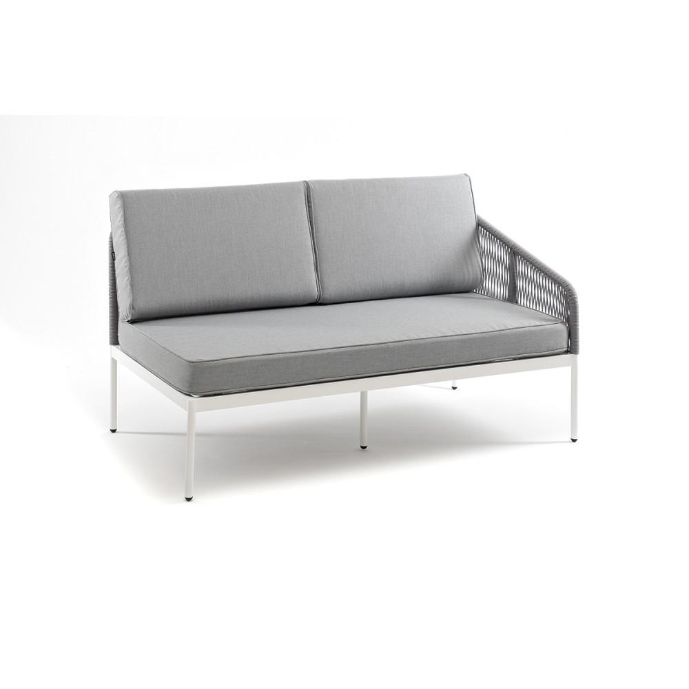 "Канны" левый модуль плетеный из роупа, каркас алюминий белый шагрень, роуп светло-серый круглый, ткань светло-серая "Канны" левый модуль плетеный из роупа, каркас алюминий белый шагрень, роуп светло-серый круглый, ткань светло-серая