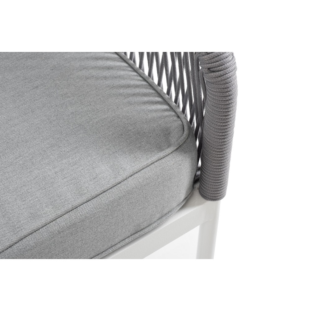 "Канны" левый модуль плетеный из роупа, каркас алюминий белый шагрень, роуп светло-серый круглый, ткань светло-серая "Канны" левый модуль плетеный из роупа, каркас алюминий белый шагрень, роуп светло-серый круглый, ткань светло-серая