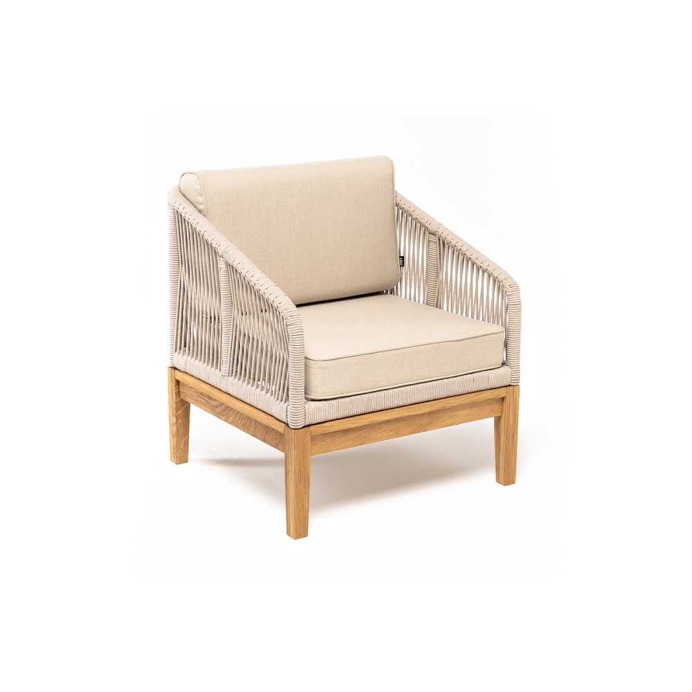 "Канны" кресло плетеное из роупа, основание дуб, роуп бежевый круглый, ткань бежевая 15052 "Канны" кресло плетеное из роупа, основание дуб, роуп бежевый круглый, ткань бежевая 15052