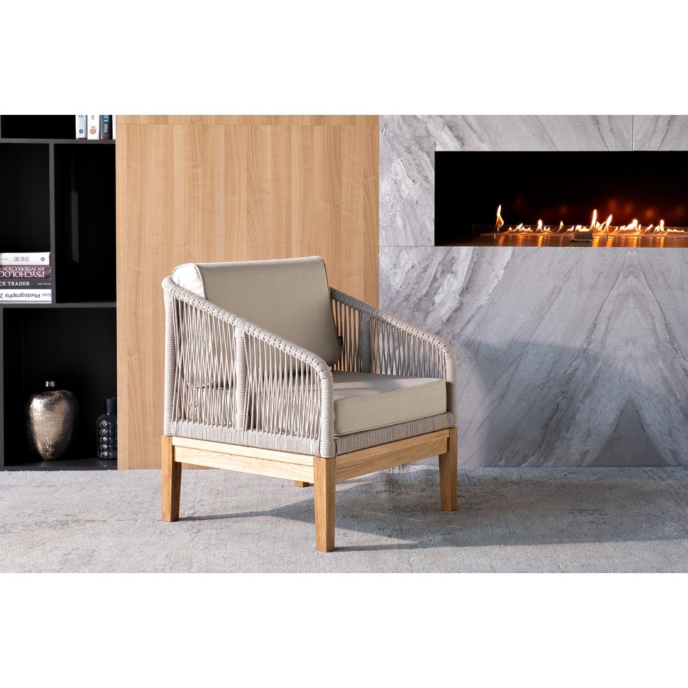 "Канны" кресло плетеное из роупа, основание дуб, роуп бежевый круглый, ткань бежевая 15052 "Канны" кресло плетеное из роупа, основание дуб, роуп бежевый круглый, ткань бежевая 15052