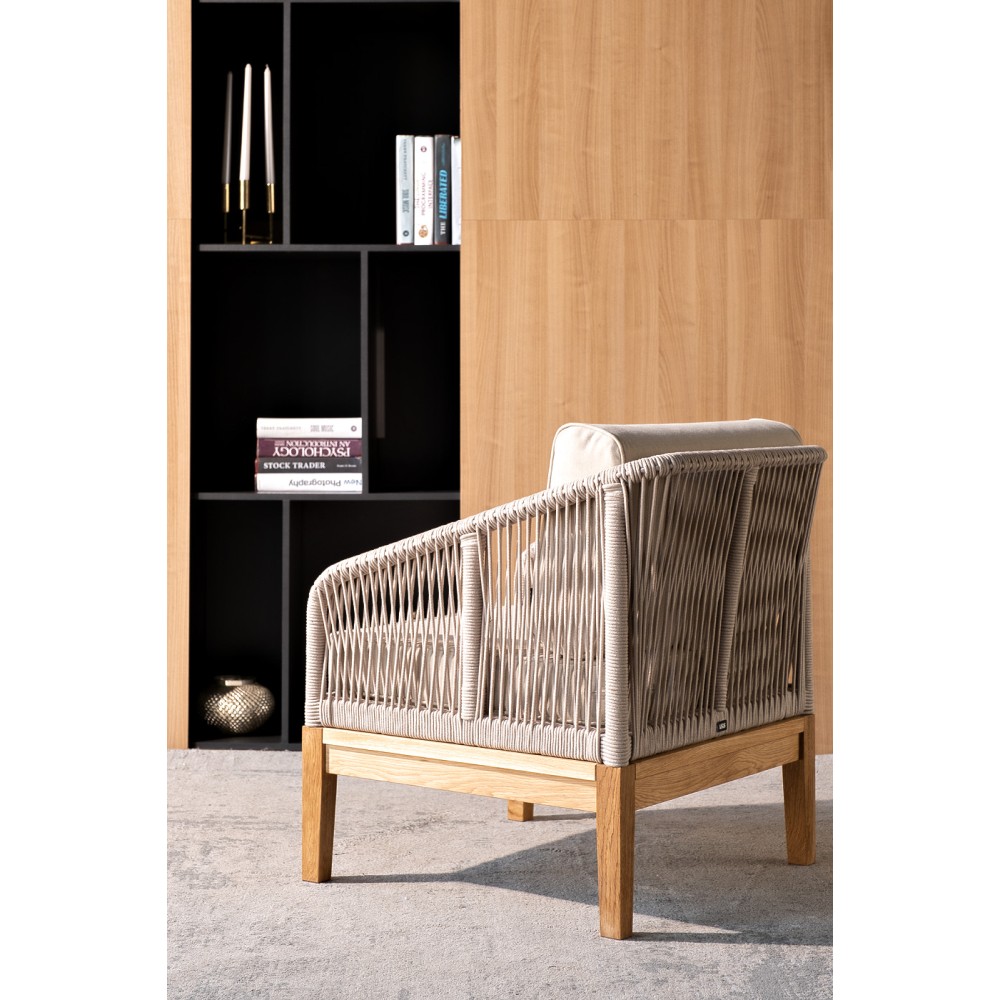 "Канны" кресло плетеное из роупа, основание дуб, роуп бежевый круглый, ткань бежевая 15052 "Канны" кресло плетеное из роупа, основание дуб, роуп бежевый круглый, ткань бежевая 15052