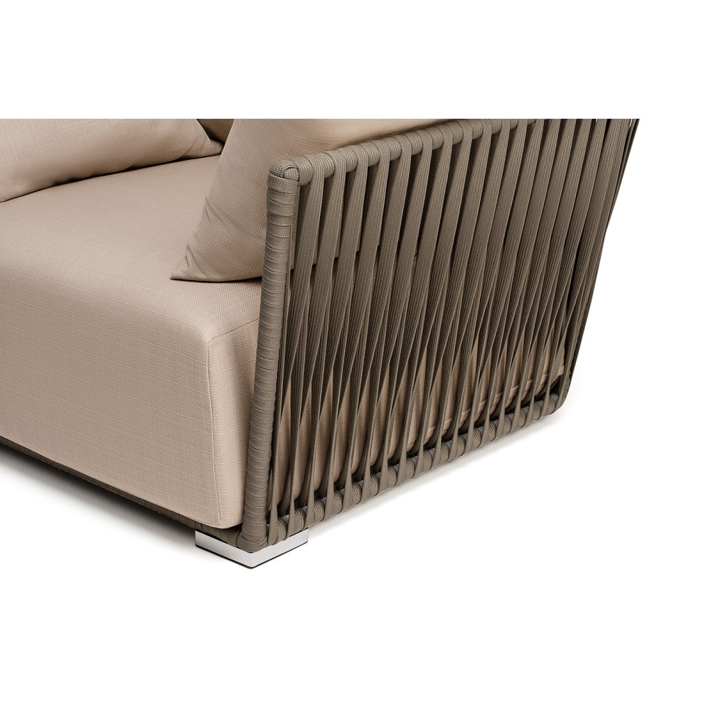 "Форли" кресло плетеное из роупа, каркас алюминий светло-серый (RAL7035) муар, роуп серо-коричневый 23мм, ткань Mossle бежевая "Форли" кресло плетеное из роупа, каркас алюминий светло-серый (RAL7035) муар, роуп серо-коричневый 23мм, ткань Mossle бежевая