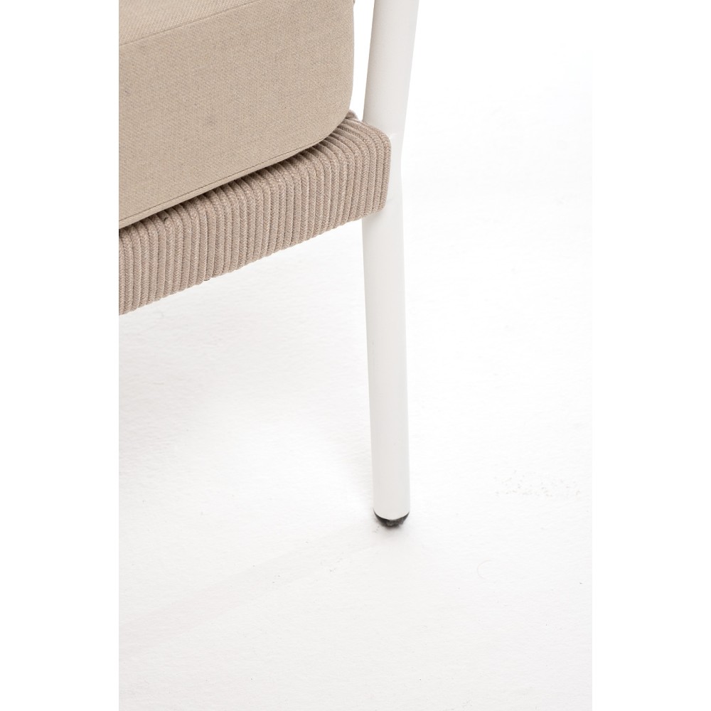 "Диего" диван 2-местный плетеный из роупа, каркас алюминий белый муар, роуп бежевый круглый, ткань бежевая 052 "Диего" диван 2-местный плетеный из роупа, каркас алюминий белый муар, роуп бежевый круглый, ткань бежевая 052