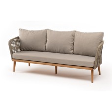 "Мальорка" диван 3-местный плетеный из роупа, основание дуб, роуп серо-коричневый 23мм, ткань бежевая 15052