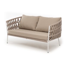  "Диего" диван 2-местный плетеный из роупа, каркас алюминий светло-серый (RAL7035) шагрень, роуп бежевый круглый, ткань бежевая 15052 DIE-S-2-001 RAL7035 SH beige(beige15052)