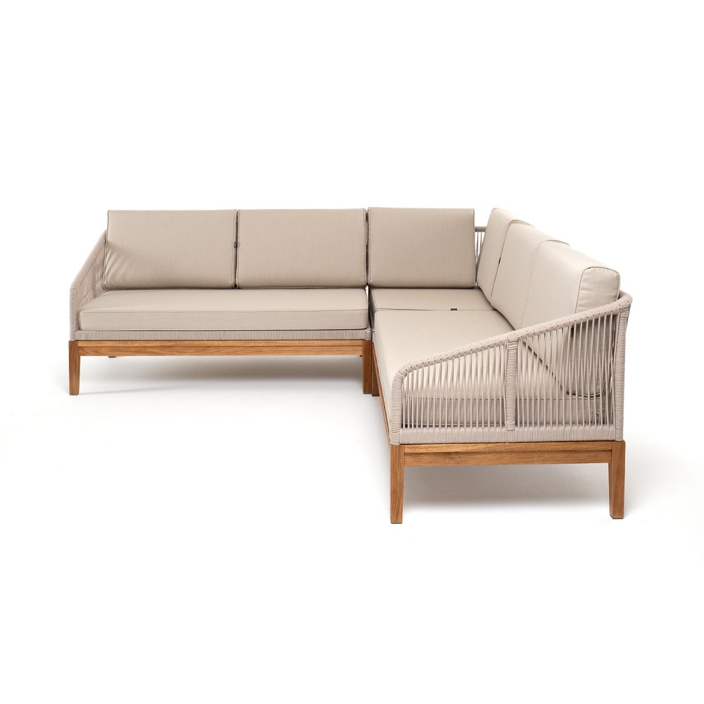 "Канны" диван модульный плетеный из роупа, основание дуб, роуп бежевый круглый, ткань бежевая 15052 "Канны" диван модульный плетеный из роупа, основание дуб, роуп бежевый круглый, ткань бежевая 15052