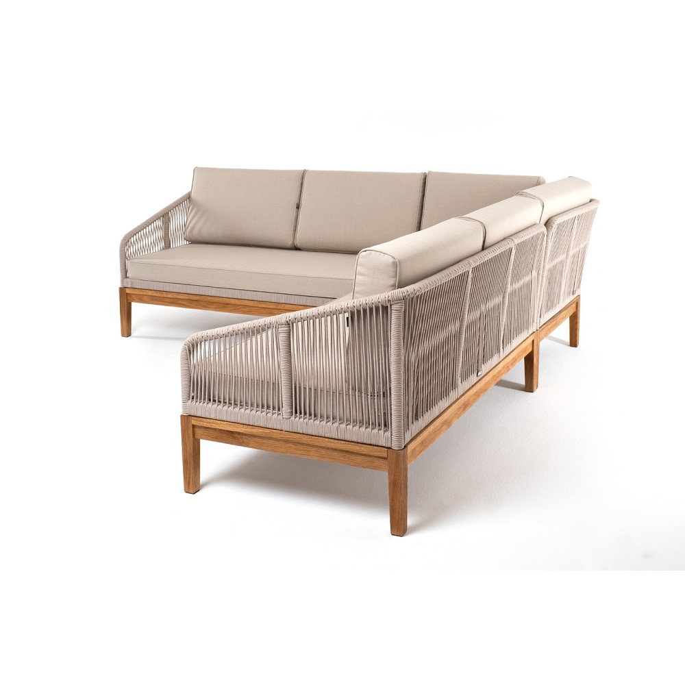 "Канны" диван модульный плетеный из роупа, основание дуб, роуп бежевый круглый, ткань бежевая 15052 "Канны" диван модульный плетеный из роупа, основание дуб, роуп бежевый круглый, ткань бежевая 15052