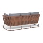 "Багамы" диван 3-местный плетеный из роупа, каркас алюминий бежево-серый (RAL7006) муар, роуп серо-коричневый 23мм, ткань светло-серая