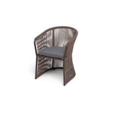 "Романо" стул плетеный из роупа, каркас алюминий коричневый (RAL8016) муар, роуп коричневый круглый, ткань темно-серая 027