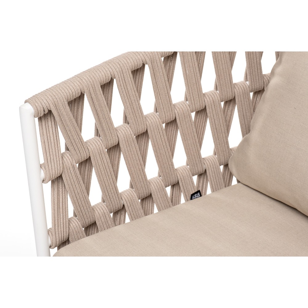 "Диего" диван 2-местный плетеный из роупа, основание дуб, каркас алюминий светло-серый (RAL7035) шагрень, роуп бежевый круглый, ткань бежевая 15052 "Диего" диван 2-местный плетеный из роупа, основание дуб, каркас алюминий светло-серый (RAL7035) шагрень, роуп бежевый круглый, ткань бежевая 15052