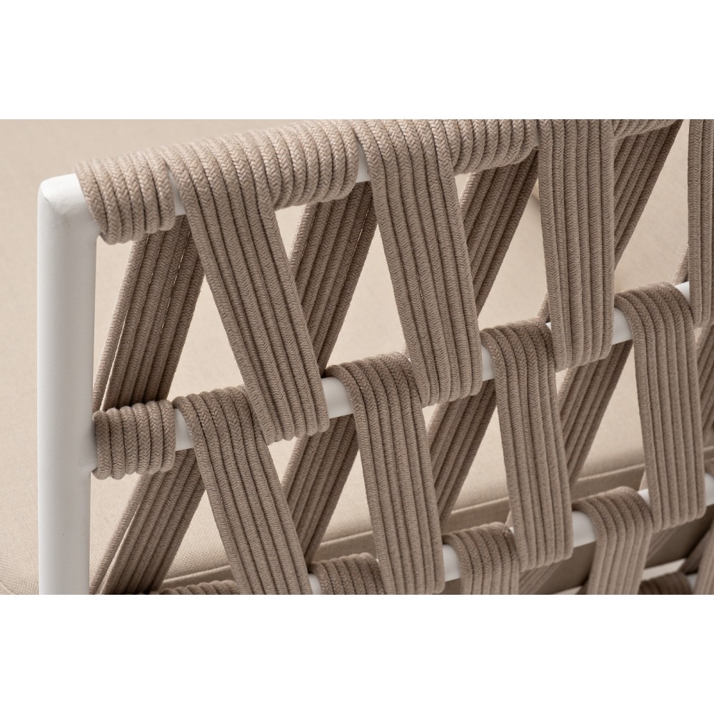 "Диего" диван 2-местный плетеный из роупа, основание дуб, каркас алюминий светло-серый (RAL7035) шагрень, роуп бежевый круглый, ткань бежевая 15052 "Диего" диван 2-местный плетеный из роупа, основание дуб, каркас алюминий светло-серый (RAL7035) шагрень, роуп бежевый круглый, ткань бежевая 15052