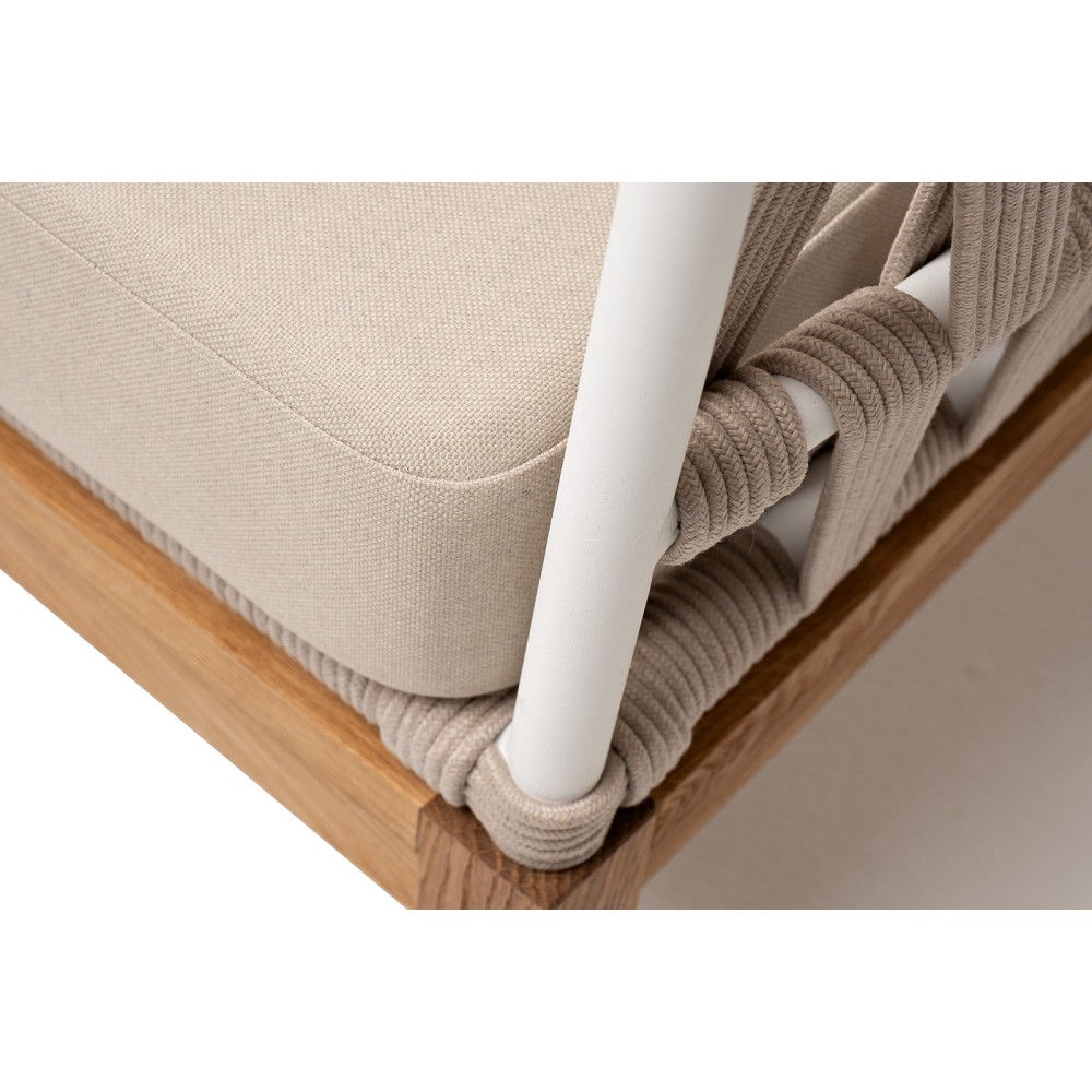 "Диего" диван 2-местный плетеный из роупа, основание дуб, каркас алюминий светло-серый (RAL7035) шагрень, роуп бежевый круглый, ткань бежевая 15052 "Диего" диван 2-местный плетеный из роупа, основание дуб, каркас алюминий светло-серый (RAL7035) шагрень, роуп бежевый круглый, ткань бежевая 15052