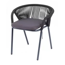 "Женева" стул плетеный из роупа, каркас алюминий темно-серый (RAL7024) шагрень, роуп темно-серый круглый, ткань темно-серая