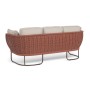 "Фиджи" диван 3-местный плетеный из роупа, каркас алюминий коричневый (RAL8016) муар, роуп красный (8372) круглый tex, ткань Mossle бежевая