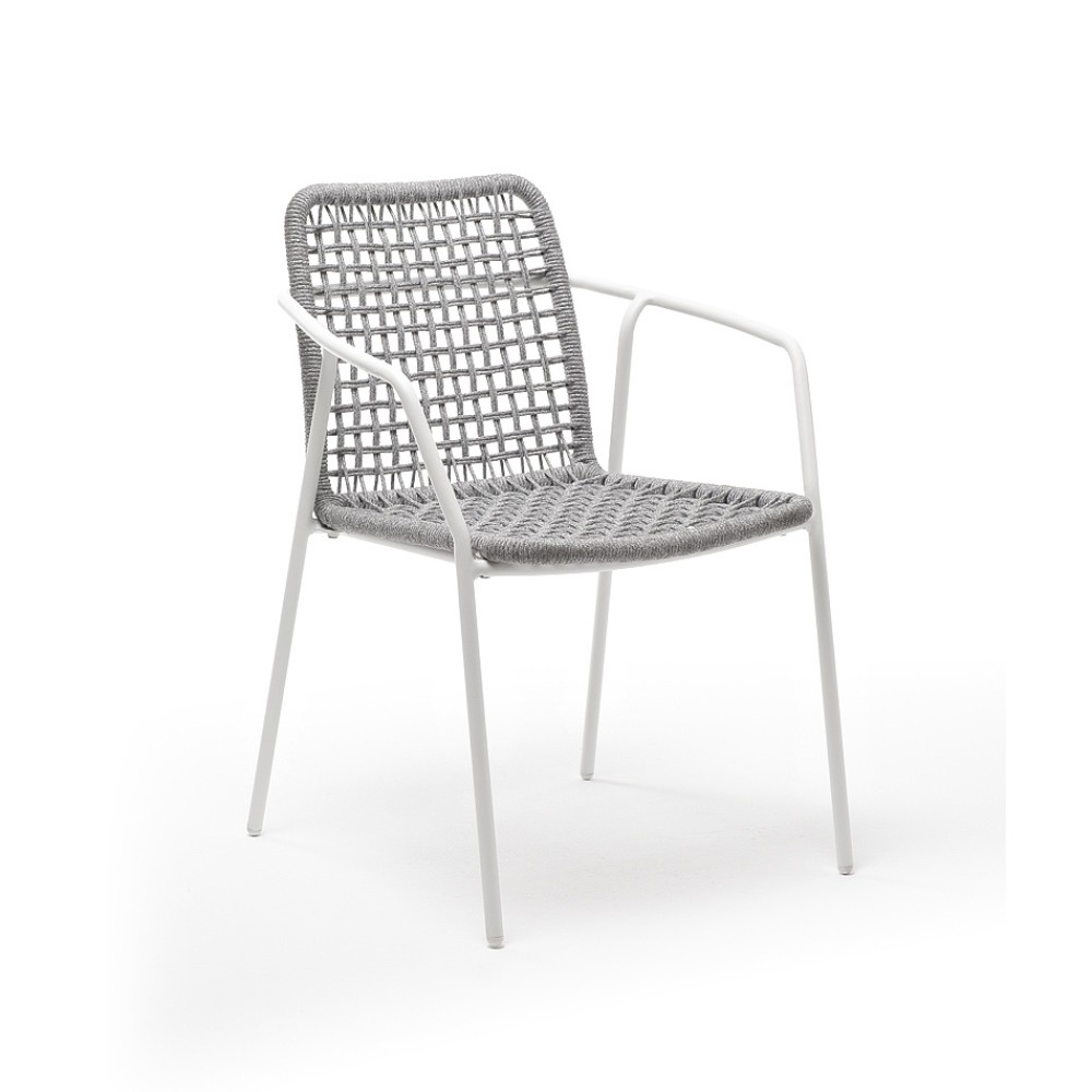 "Тунис" стул плетенный из роупа, каркас алюминий белый, роуп светло-серый "Тунис" стул плетенный из роупа, каркас алюминий белый, роуп светло-серый