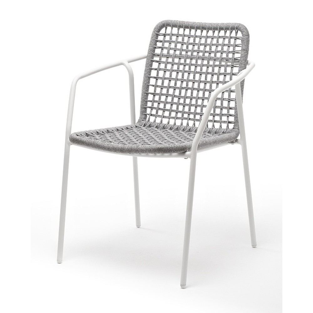 "Тунис" стул плетенный из роупа, каркас алюминий белый, роуп светло-серый "Тунис" стул плетенный из роупа, каркас алюминий белый, роуп светло-серый