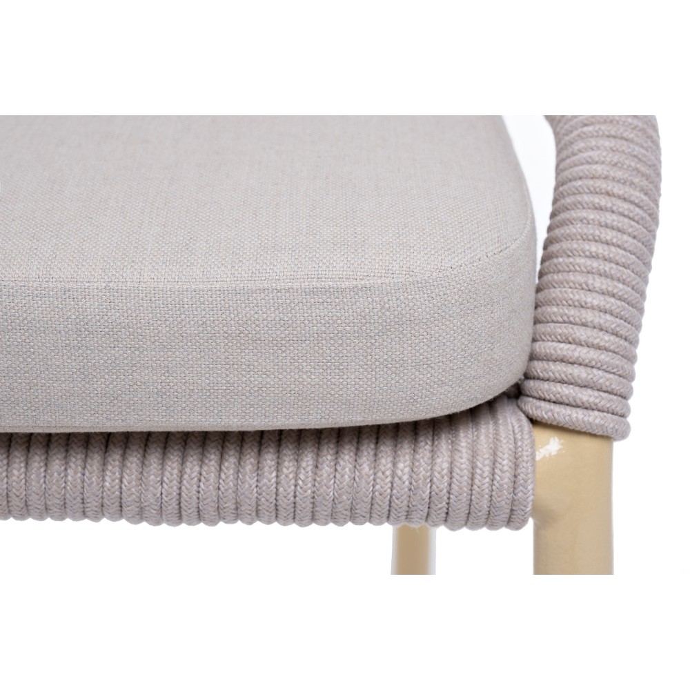 "Милан" стул плетеный из роупа, каркас алюминий (RAL1001), роуп бежевый круглый, ткань бежевая "Милан" стул плетеный из роупа, каркас алюминий (RAL1001), роуп бежевый круглый, ткань бежевая